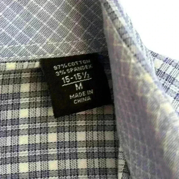 Men’s English Laundry Blue + Cream Plaid Long Sleeve Button Down - Size Medium - Picture 6 of 10